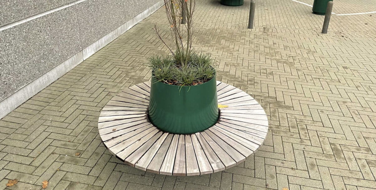 Alberi - en stor og høj plantekumme med en rund bænk