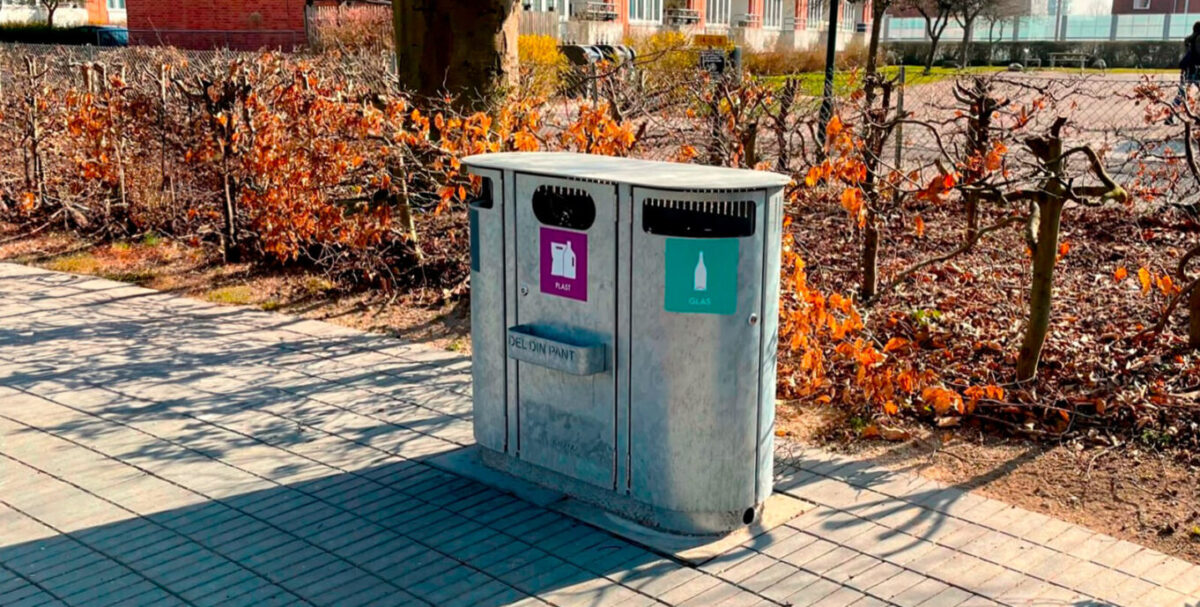 Affaldssortering 3 I EN i galvaniseret stål til affaldssortering, stor skraldespand i galvaniseret stål til affaldssortering