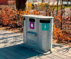 Affaldssortering 3 I EN i galvaniseret stål til affaldssortering, stor skraldespand i galvaniseret stål til affaldssortering