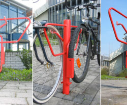 PSI cykellæn – funktionelt og pladsbesparende cykelstativ en pullert med en dobbelt cykelstativ til cykelparkering fra begge sider