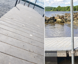 Flydebroen i vedligeholdsfrit genbrugsplast til havneanlæg, marina, roklubber og strand som fiskebro, anløbsbro, badebro mv.
