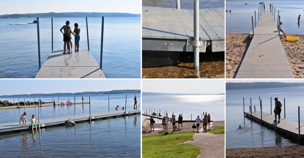 Flydebroen i vedligeholdsfrit genbrugsplast til havneanlæg, marina, roklubber og strand som fiskebro, anløbsbro, badebro mv.